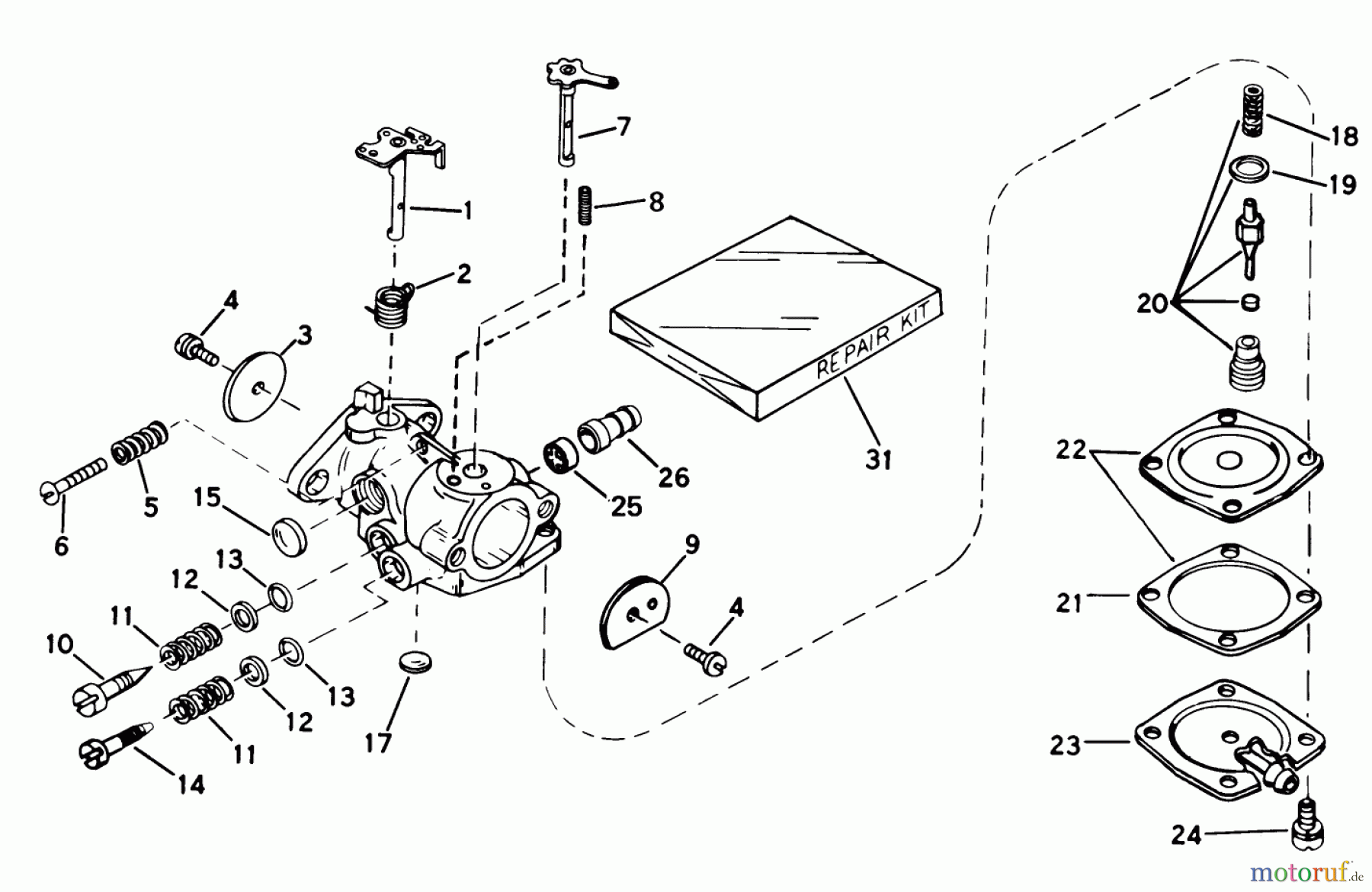  Toro Neu Snow Blowers/Snow Throwers Seite 1 38225 (S-200) - Toro S-200 Snowthrower, 1980 (0000001-0999999) CARBURETOR NO. 631887 ENGINE MODEL AH520 TYPE 1585B UNIT MODEL 38225 (USED ON UNITS WITH SERIAL