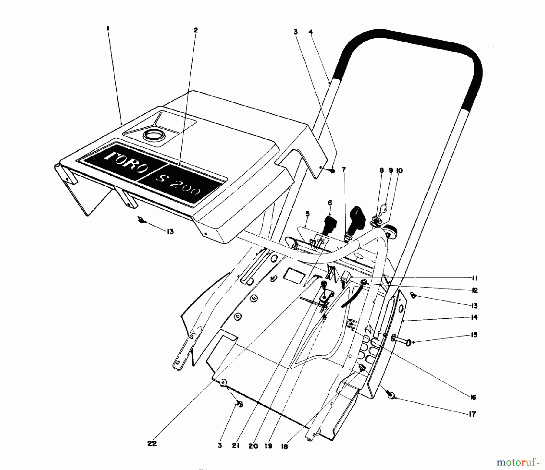  Toro Neu Snow Blowers/Snow Throwers Seite 1 38242 (S-200) - Toro S-200 Snowthrower, 1981 (1000001-1999999) SHROUD & HANDLE ASSEMBLY (MODEL 38242)