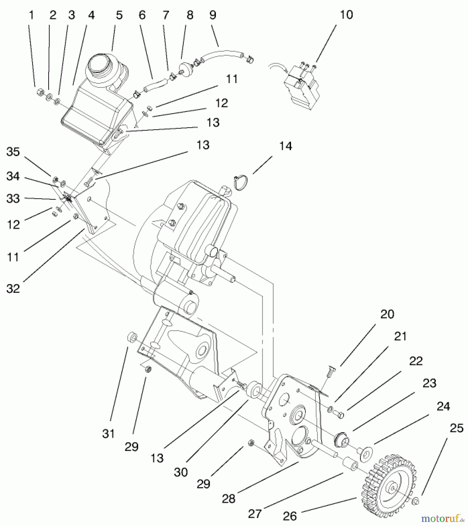 Toro Neu Snow Blowers/Snow Throwers Seite 1 38424 (2500) - Toro CCR 2500 Snowthrower, 1999 (9900001-9999999) ENGINE AND GAS TANK ASSEMBLY