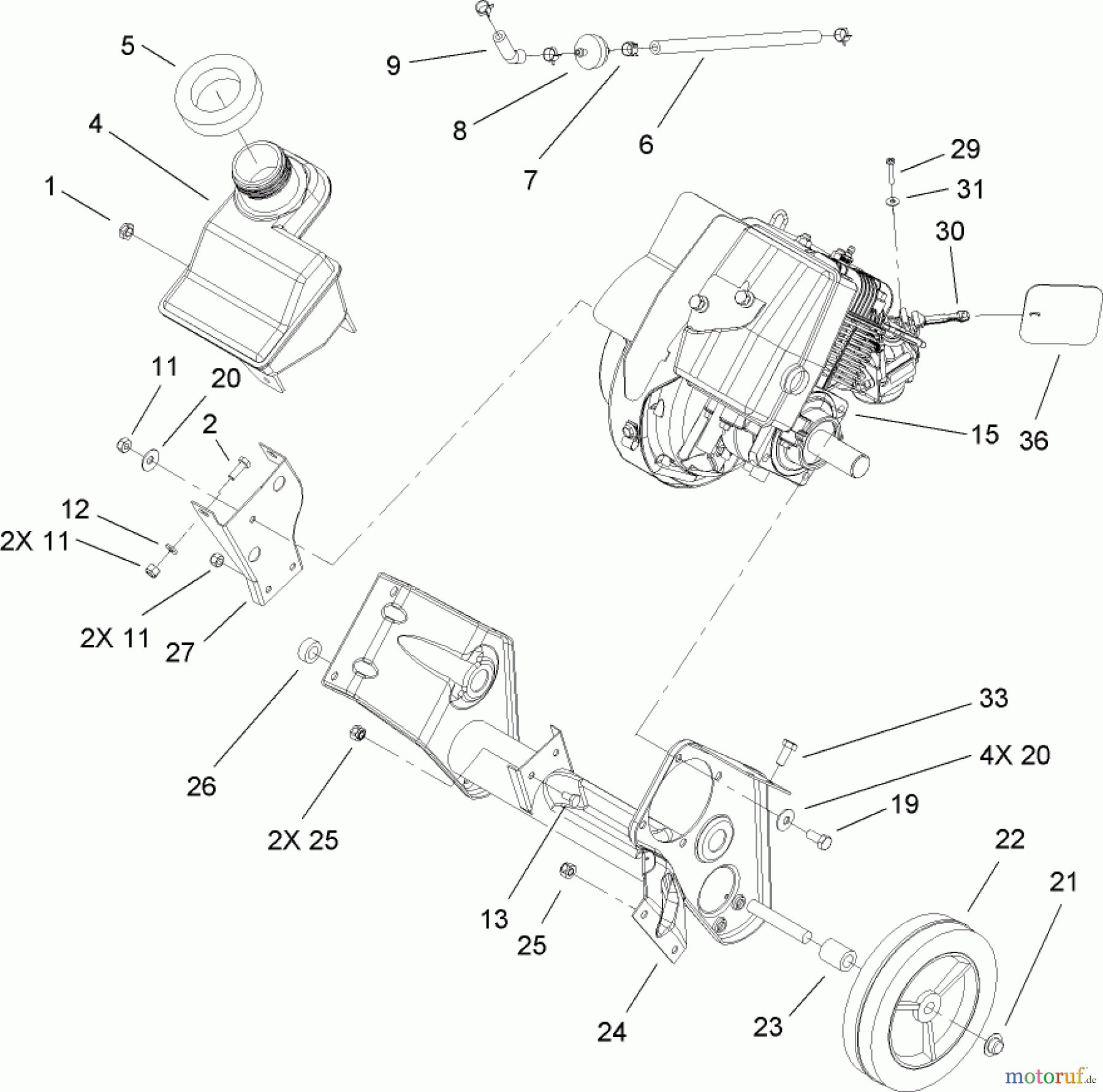  Toro Neu Snow Blowers/Snow Throwers Seite 1 38515 (2450) - Toro CCR 2450 GTS Snowthrower, 2007 (270000001-270010000) ENGINE, GAS TANK AND FRAME ASSEMBLY