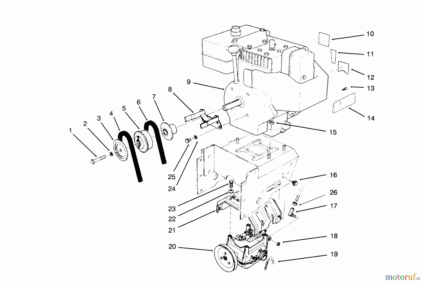  Toro Neu Snow Blowers/Snow Throwers Seite 1 38540 (824) - Toro 824 Power Shift Snowthrower, 1995 (5900001-5999999) ENGINE ASSEMBLY