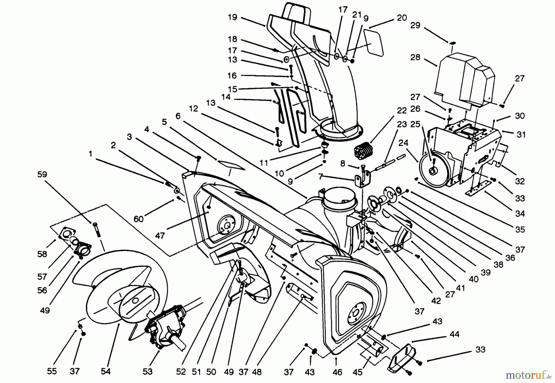  Toro Neu Snow Blowers/Snow Throwers Seite 1 38580 (1132) - Toro 1132 Power Shift Snowthrower, 1993 (3900001-3999999) HOUSING & CHUTE ASSEMBLY