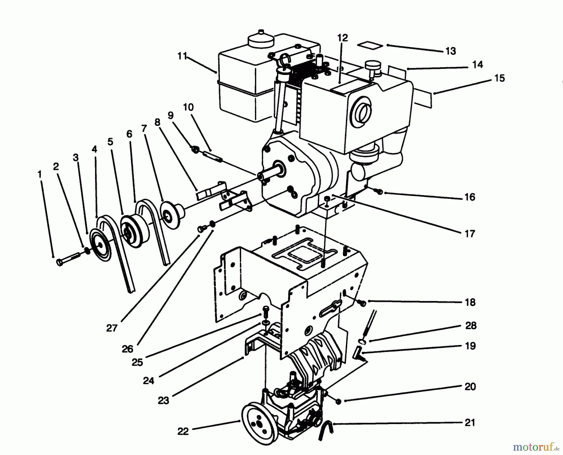  Toro Neu Snow Blowers/Snow Throwers Seite 1 38580 (1132) - Toro 1132 Power Shift Snowthrower, 1994 (4900001-4999999) ENGINE ASSEMBLY