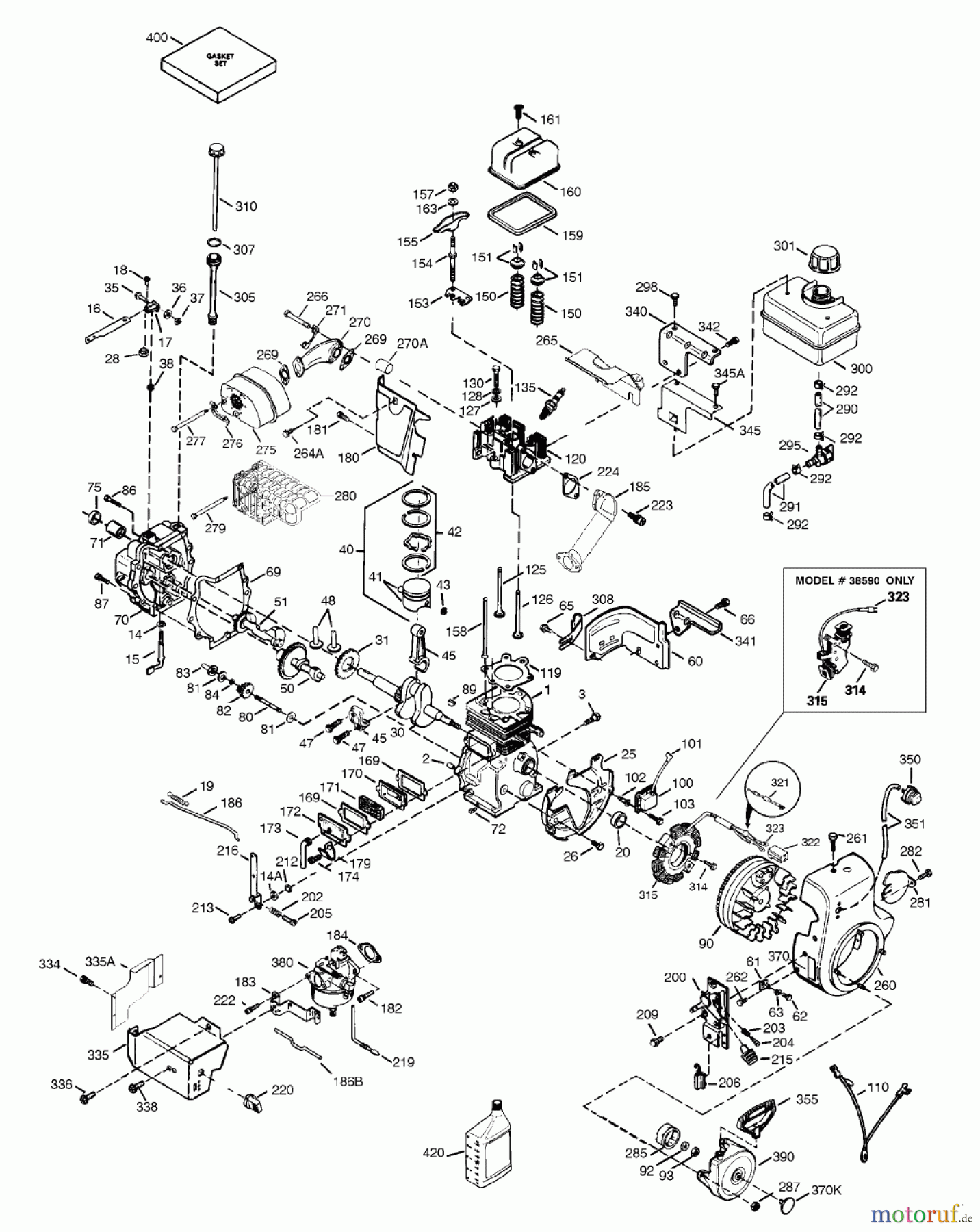  Toro Neu Snow Blowers/Snow Throwers Seite 1 38590 (1232) - Toro 1232 Power Shift Snowthrower, 1998 (8900001-8999999) ENGINE ASSEMBLIES OHSK 120-223604A AND OHSK 120-223605A