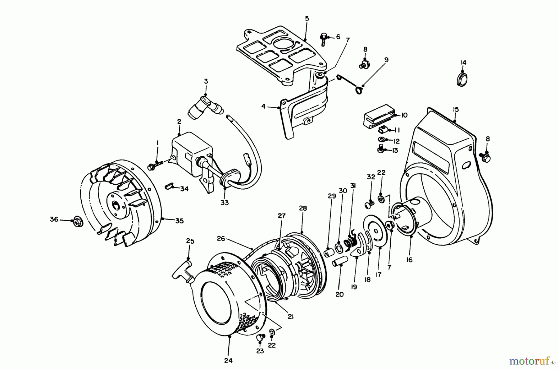  Toro Neu Generators 62018 (T1800) - Toro Generator, T1800, 1986 (6000001-6999999) REWIND STARTER & MAGNETO ASSEMBLY