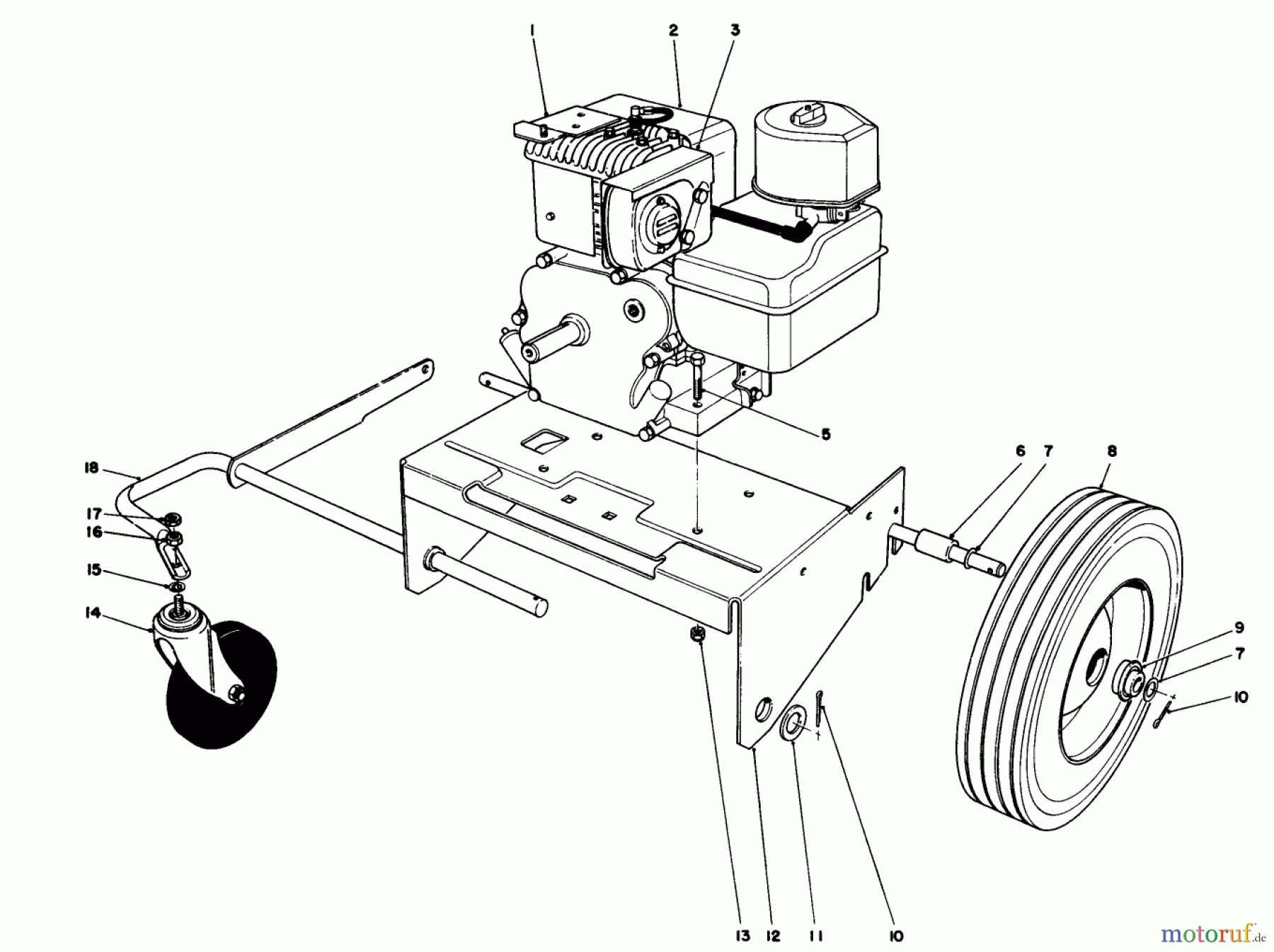  Laubbläser / Laubsauger 62923 - Toro 5 hp Lawn Vacuum (SN: 0000001 - 0999999) (1990) ENGINE & BASE ASSEMBLY (MODEL 62912)