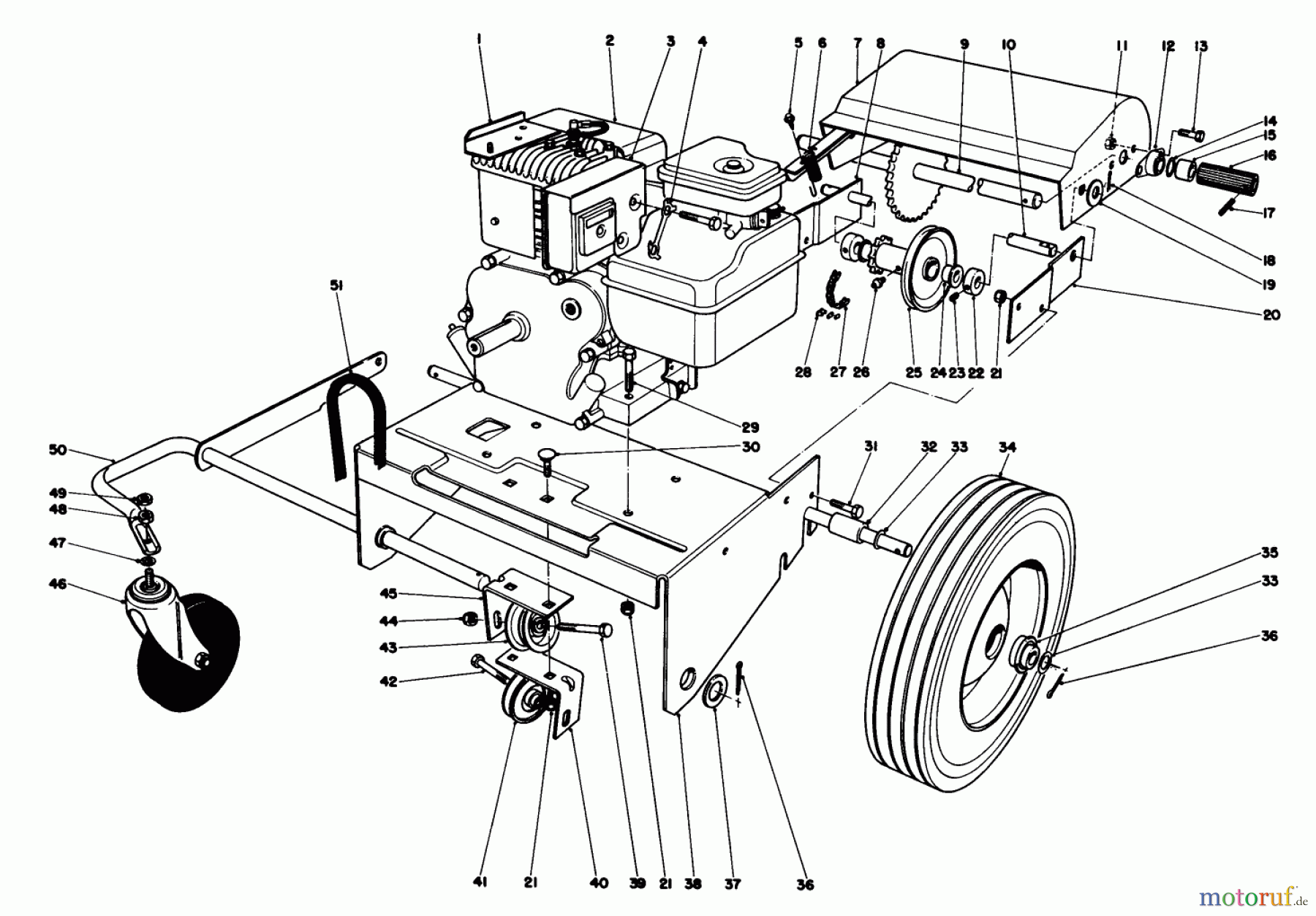  Laubbläser / Laubsauger 62912 - Toro 5 hp Lawn Vacuum (SN: 8000001 - 8999999) (1978) ENGINE AND BASE ASSEMBLY (MODEL 62923)