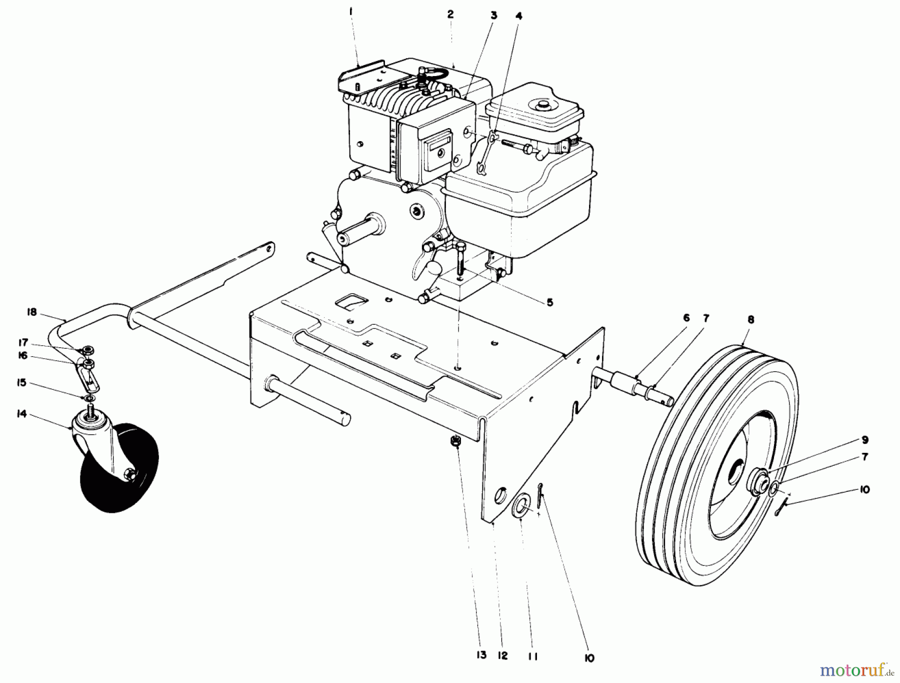  Laubbläser / Laubsauger 62923 - Toro 5 hp Lawn Vacuum (SN: 9000001 - 9999999) (1979) ENGINE AND BASE ASSEMBLY (MODEL 62912)