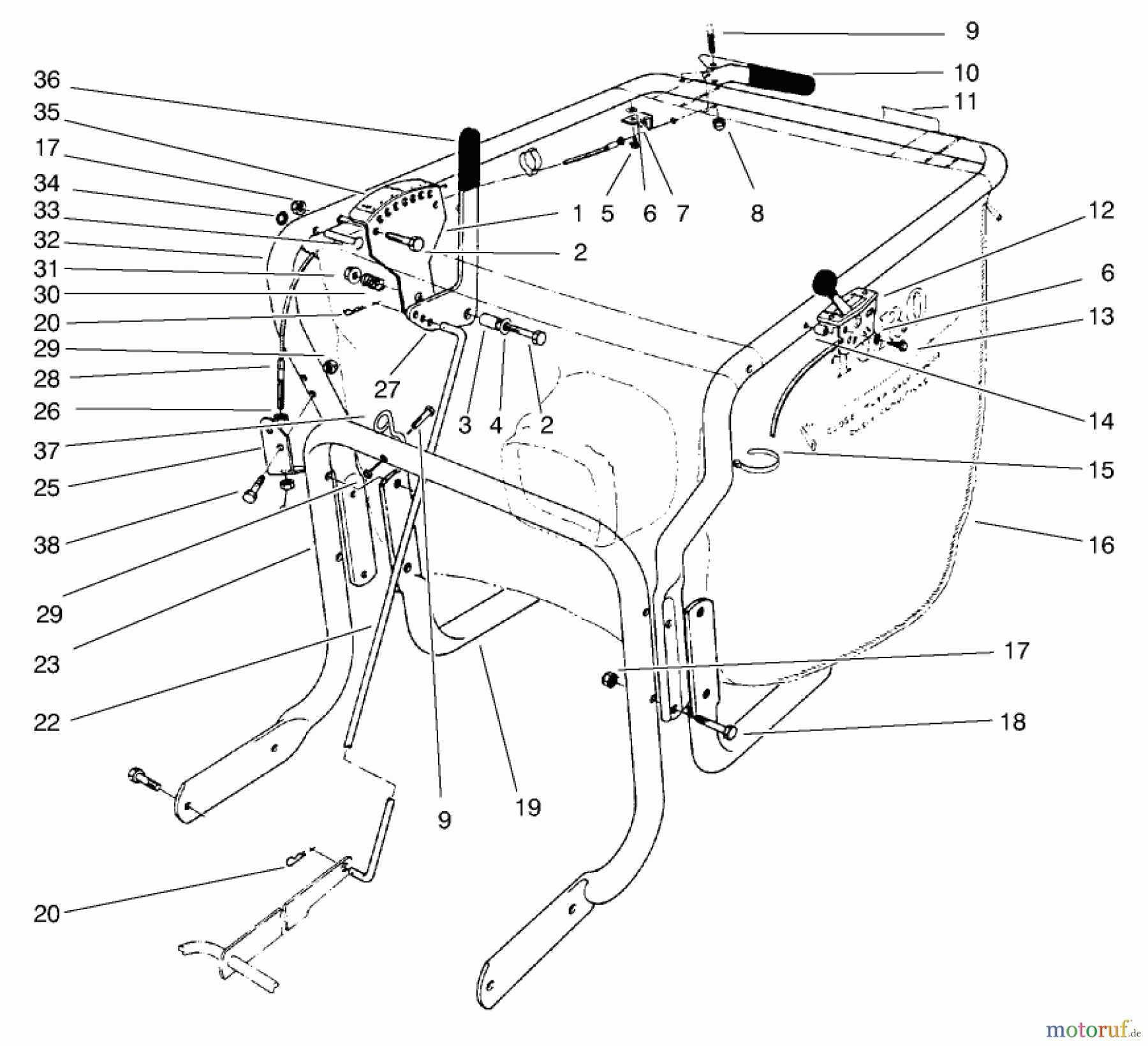  Laubbläser / Laubsauger 62924 - Toro 5 hp Lawn Vacuum (SN: 8900001 - 8999999) (1998) CONTROL & HANDLE ASSEMBLY