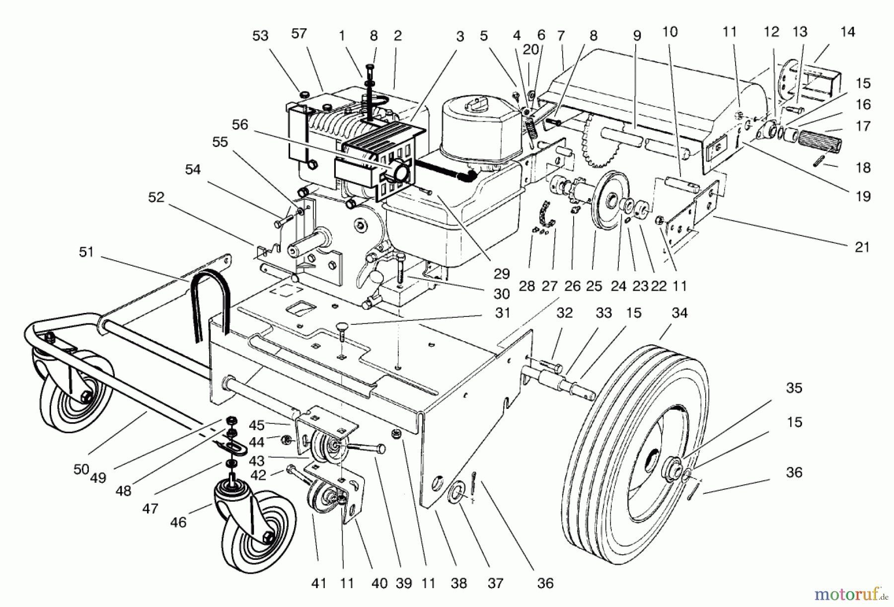  Laubbläser / Laubsauger 62924 - Toro 5 hp Lawn Vacuum (SN: 7900001 - 7999999) (1997) ENGINE & BASE ASSEMBLY