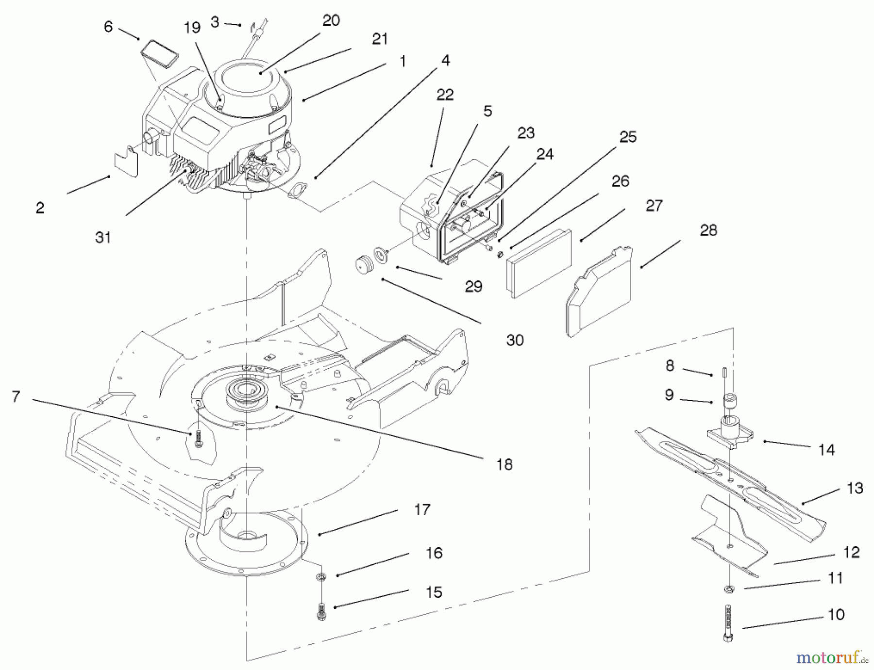  Rasenmäher 22038 - Toro 53cm Walk-Behind Mower (SN: 210000001 - 210999999) (2001) ENGINE AND BLADE ASSEMBLY