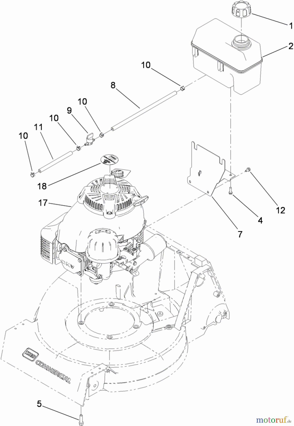 Rasenmäher 22189TE - Toro 53cm Heavy-Duty Rear Bagger Lawn Mower (SN: 312000001 - 312999999) (2012) ENGINE AND FUEL TANK ASSEMBLY
