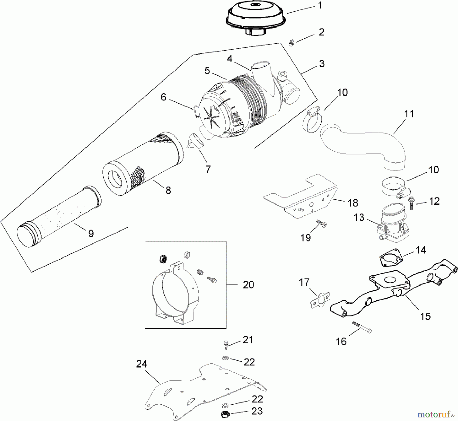  Zerto-Turn Mäher 74246TE (Z557) - Toro Z Master Mower, 152cm TURBO FORCE Side Discharge Deck (SN: 260000001 - 260999999) (2006) AIR INTAKE / FILTRATION ASSEMBLY KOHLER CH740 0075