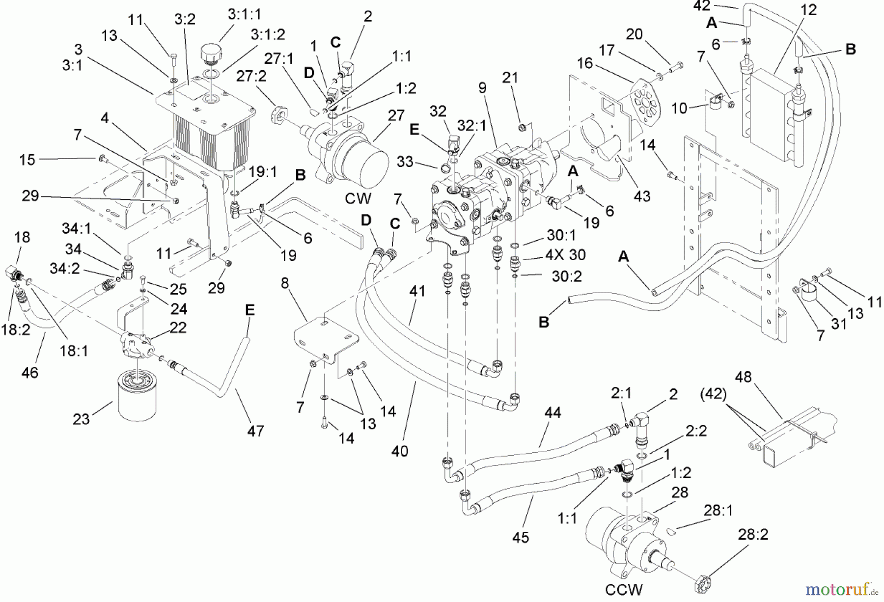  Zerto-Turn Mäher 74265TE (Z593-D) - Toro Z Master Mower, 152cm TURBO FORCE Side Discharge Deck (SN: 260000001 - 260999999) (2006) HYDRAULIC TANK, MOTOR AND PUMP ASSEMBLY