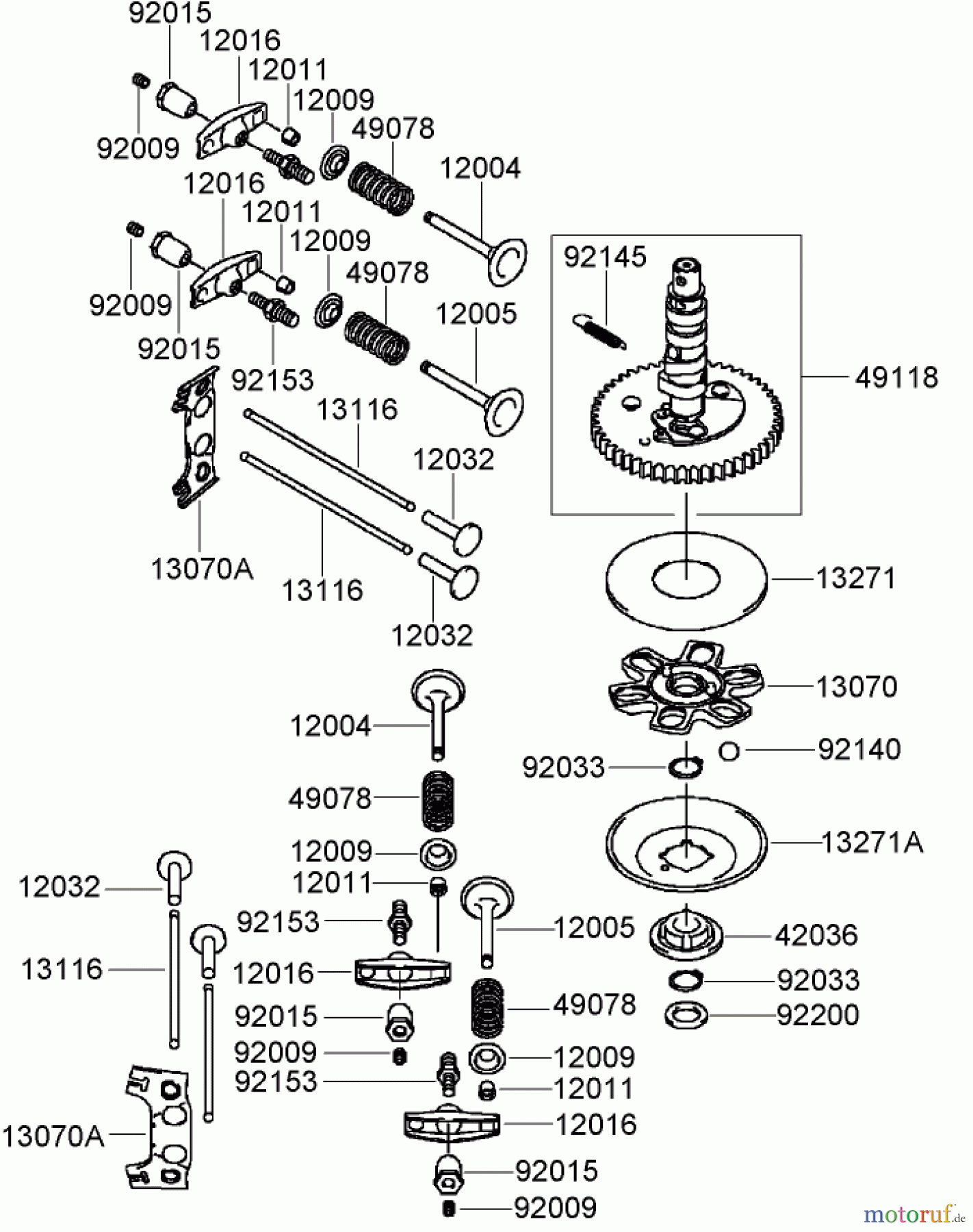  Zerto-Turn Mäher 74450TE (Z400) - Toro Z Master Mower, 122cm TURBO FORCE Side Discharge Deck (SN: 290000001 - 290999999) (2009) VALVE AND CAMSHAFT ASSEMBLY KAWASAKI FH641V-DS19-R